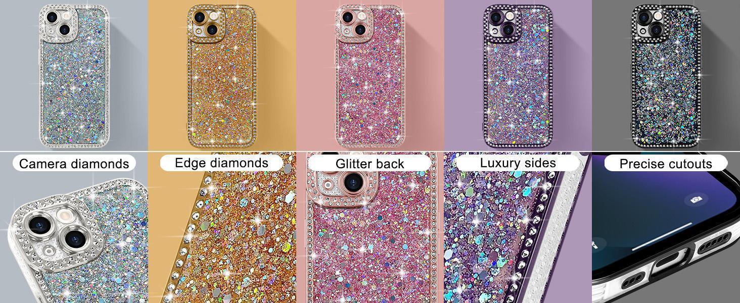 Lafunda for iPhone 13 Case Glitter, Luxury Shiny Bling Sparkly Phone Cover with Crystal Diamonds Rhinestone for Women Girls Soft TPU Slim Shockproof Protective Phone Case for iPhone 13 6.1", Pink
