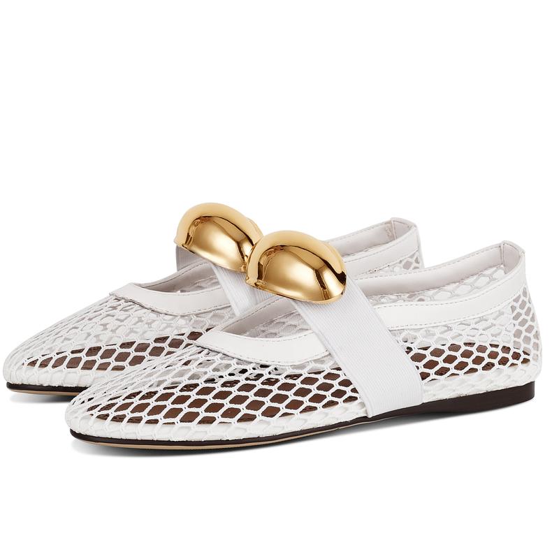 VIMISAOI Ballet Flats for Women Round Toe Mesh Ballerina Shoes Mary Jane Flat Buckle Strap  Sandals  Shoes Women Trendy Shoes