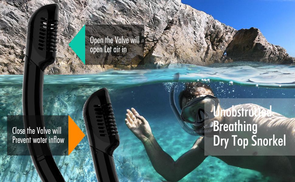 JRing Snorkeling Set for Adults Dry-Top Snorkel Kit Tempered Glass Panoramic Swim Mask Anti-Fog Anti-Leak with Carry Bag for Travel Diving Swimming