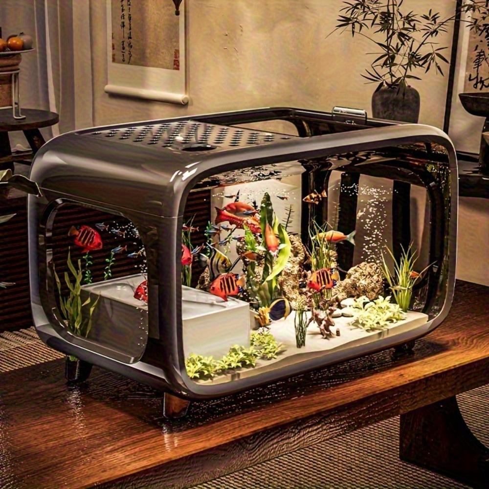 All-in-one turtle and lizard enclosure with lid, minimalist design suitable for living room decoration. Stable base with shatter-resistant construction, rectangular aquarium large-capacity tank for home use,ideal for both freshwater and saltwater breeding