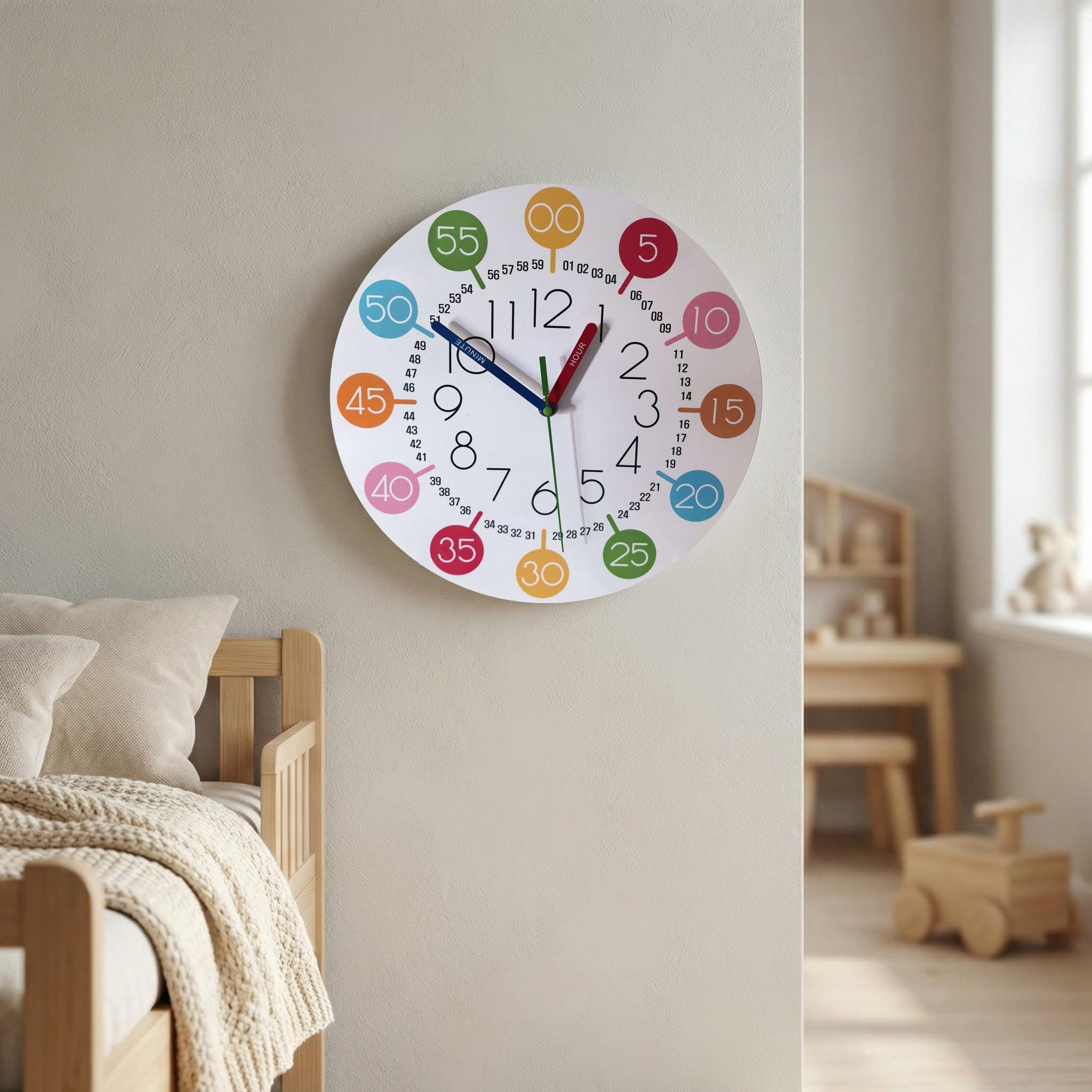 Digital Cognitive Wall Clock, Multicolor Number Disk Design, Ideal Home Office Decor, Educational Time Clock for Classroom Family Office Use
