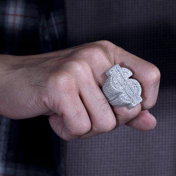 【#R66】Original Design 925 Sterling Silver Synthetic Moissanite Ring, Exquisite Dollar Sign Ring for Men and Women Hip Hop Jewelry Gift Fashion Accessories