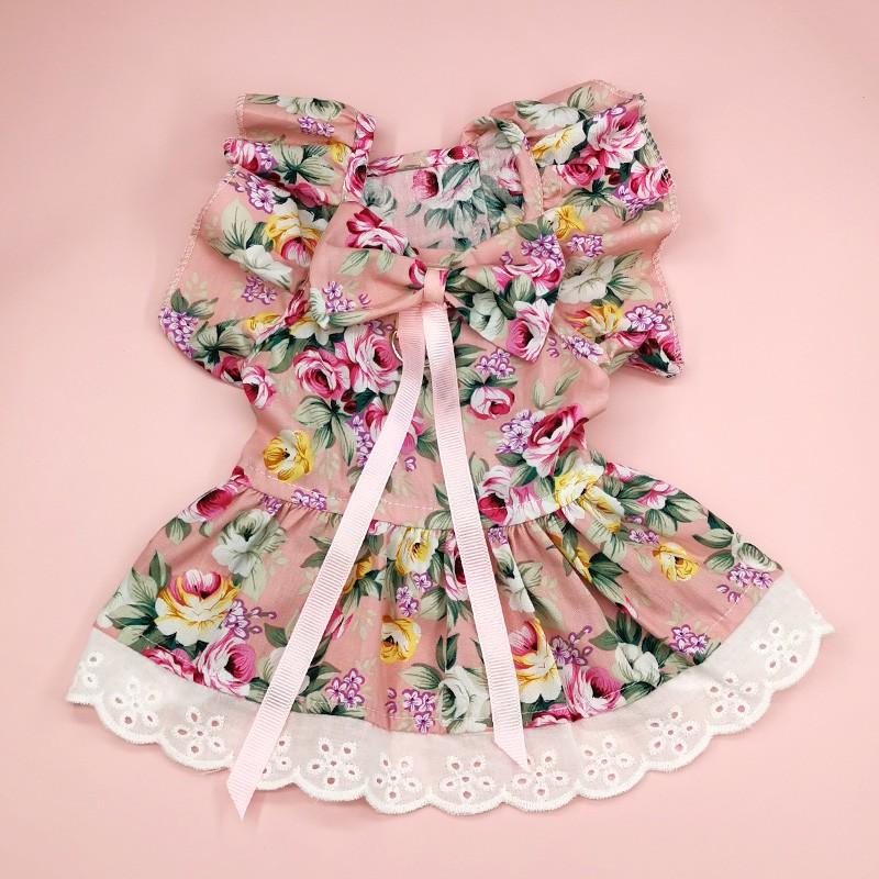 Cute Fashion Print Pet Dress with Bow, Plaid Pet Costume, Elastic Mesh Princess Dress, Puppy Cat, Complete Set