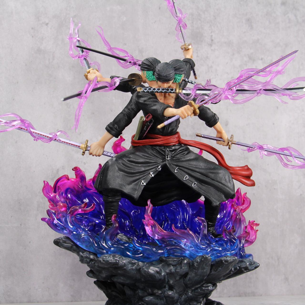One Piece Zoro Nine-Blade Sword Figure Figurine Statue, Three-Head Six-Arm Asura Collectible Display, Perfect Gift for Boys, Anime Fan Favorite