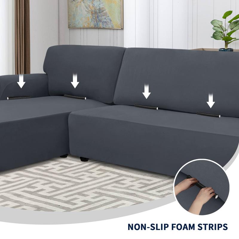 PureFit Stretch Sectional Couch Covers - 2 pcs Spandex Non-Slip Cover for L-Shaped Sectional Sofas Soft and Comfortable for Kids & Pets Machine Washable, Living Room