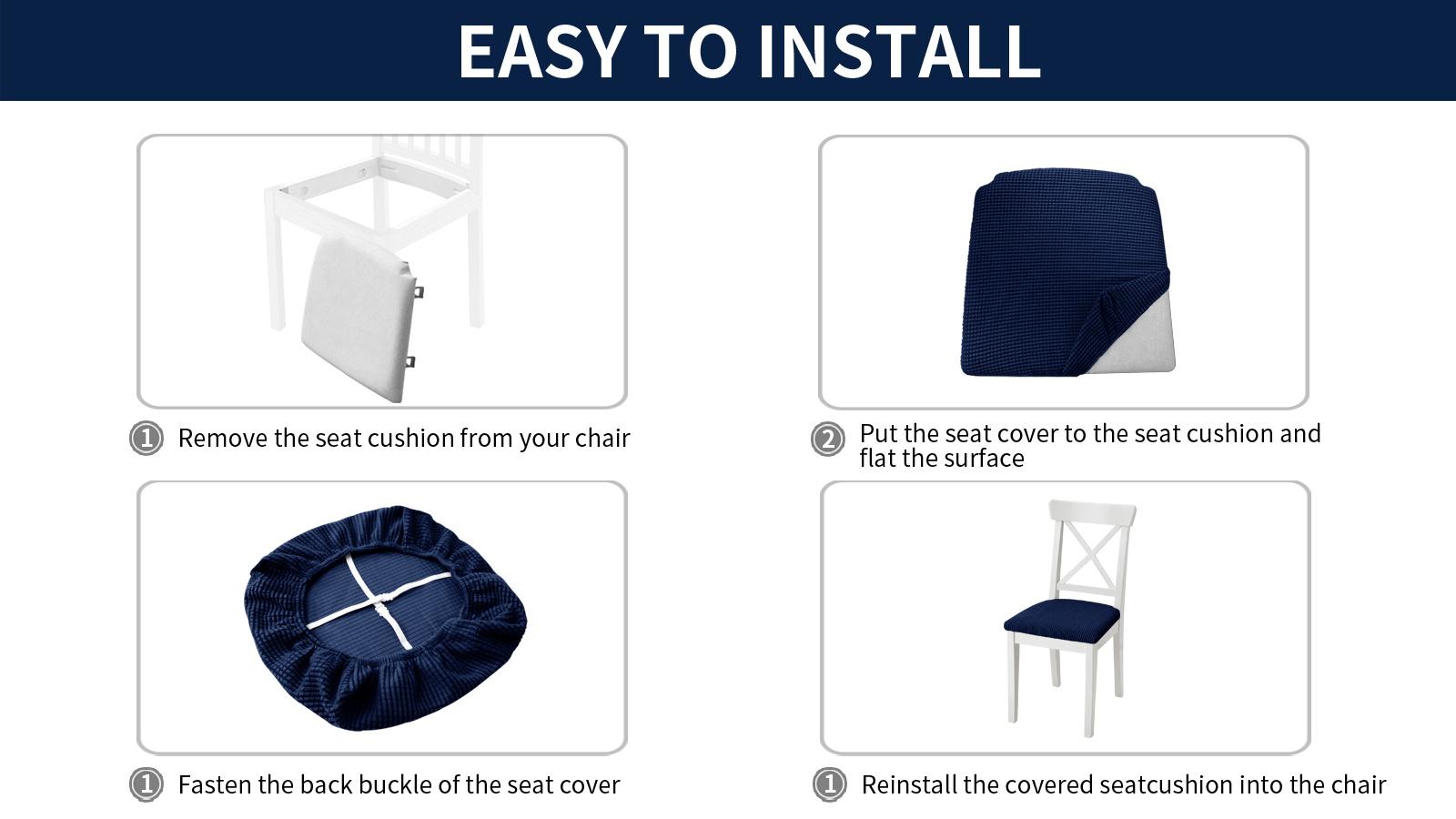 Easy-Going Waterproof Seat Covers Set of 4,6 with Elastic Ties, Christmas Stretch Jacquard Detachable Washable Chair Slipcovers for Office, Kitchen Cushion Protector, Dining Room