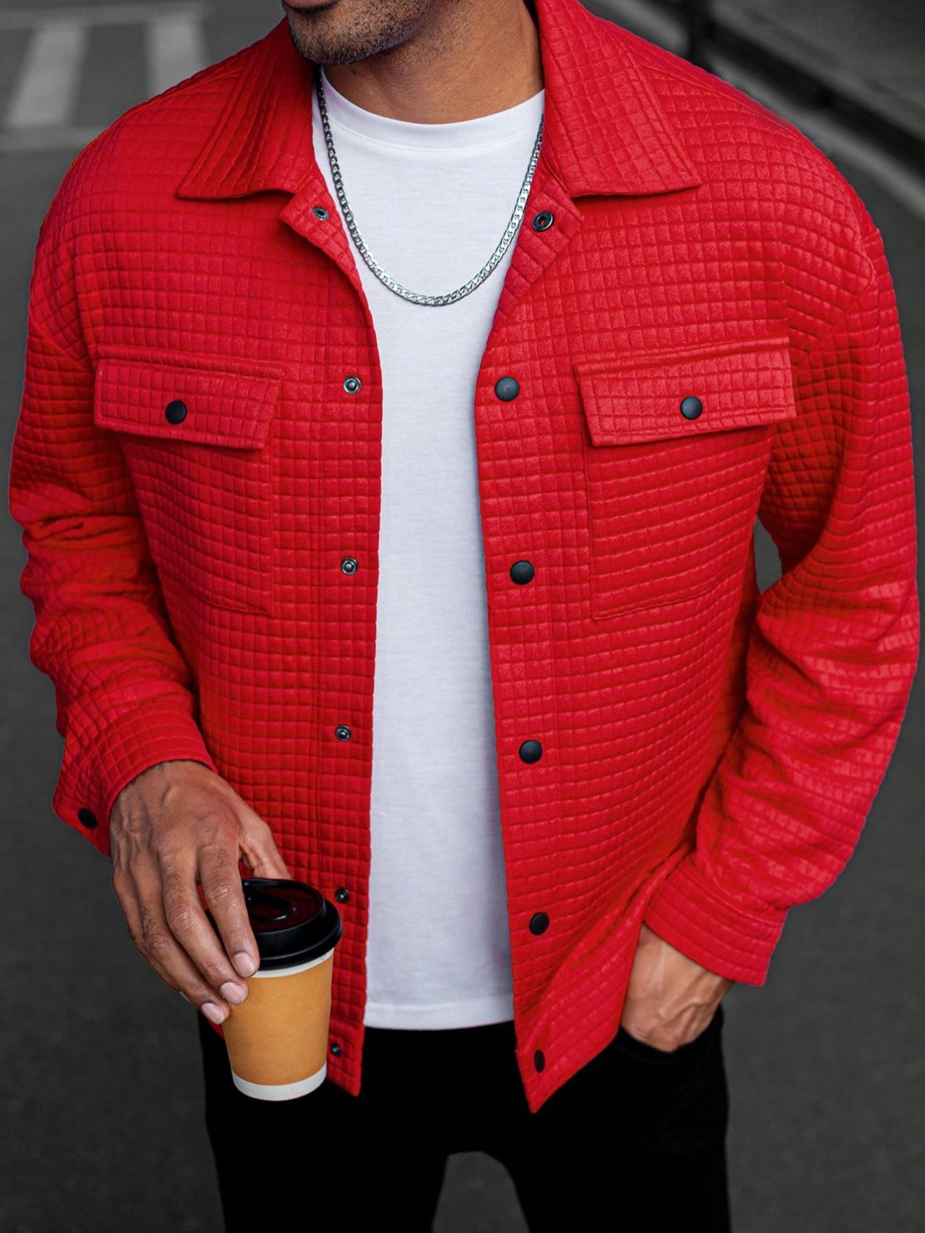 Men's Stitched Jacket with Snap Pockets, Loose Fit Casual Shirt Style, Perfect for Fall Season, Stylish Men's Outerwear Coats