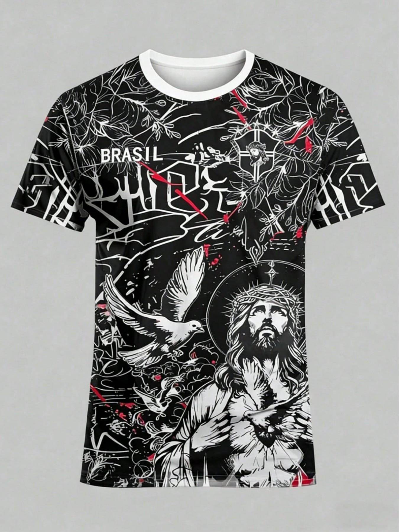 Brazilian Style Men's Soccer Jersey, Comfortable Sporty T-Shirt, All over Print, Slim Fit, Breathable Material, Ideal for Training and Parties