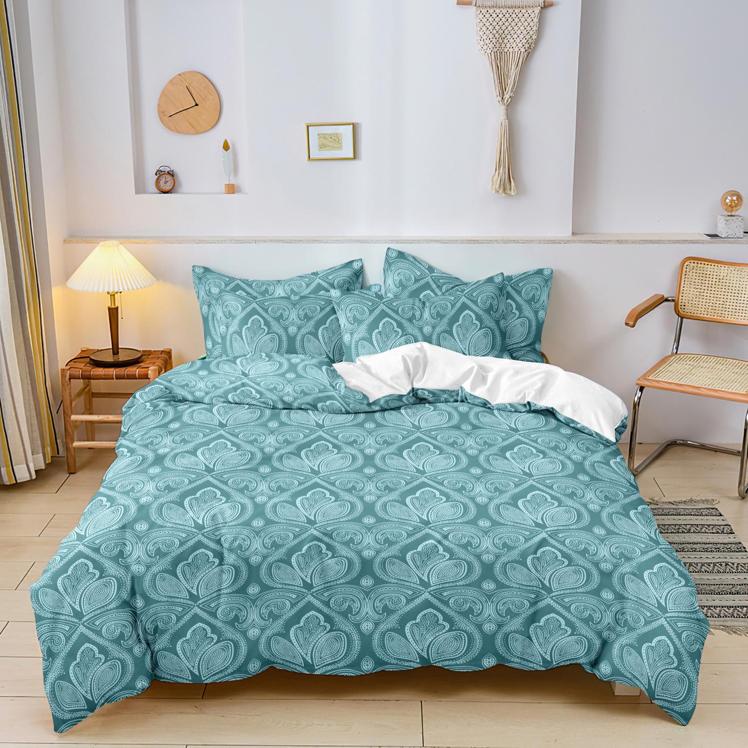 Mandala Floral Pattern Decorative Duvet Cover Set, 3 Counts/set Including 1 Duvet Cover & 2 Pillowcase without Filler, Soft Comfortable for Home Bedroom