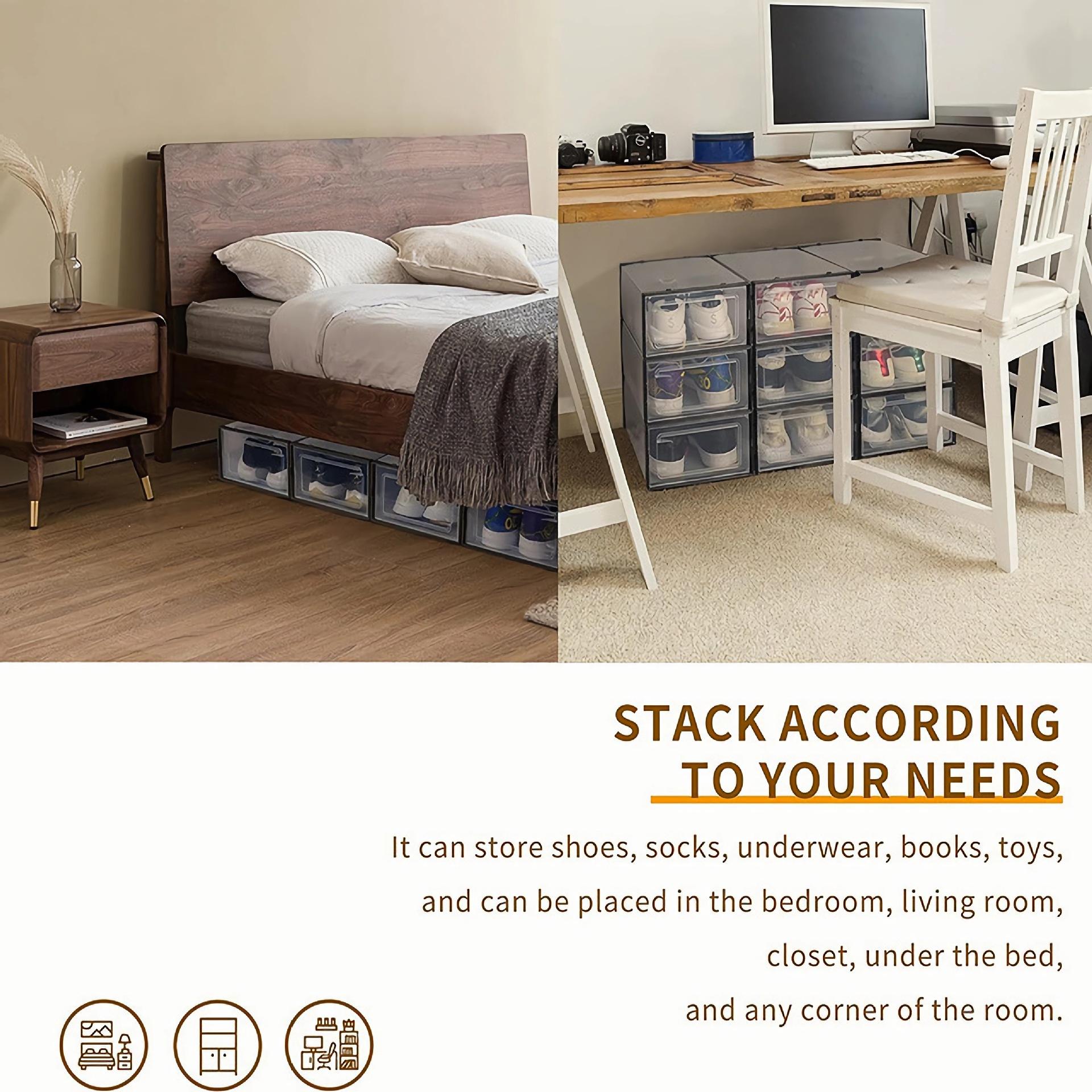 2026 New Space-Saving Shoe Box Set, Transparent Stackable Plastic Boxes, Boots Storage, Large Capacity Dustproof Foldable