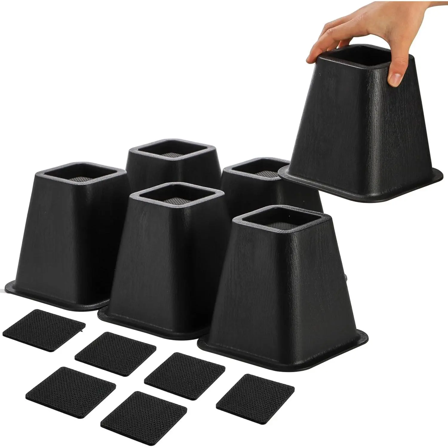 6 Pack Large Bed Furniture Risers, 6 inch Heavy Duty Couch Lift Risers for Sofa, Chair, Cabinet, Desk, High, Durable ABS Plastic, Premium Quality, Supports up to 2200 lbs, Black