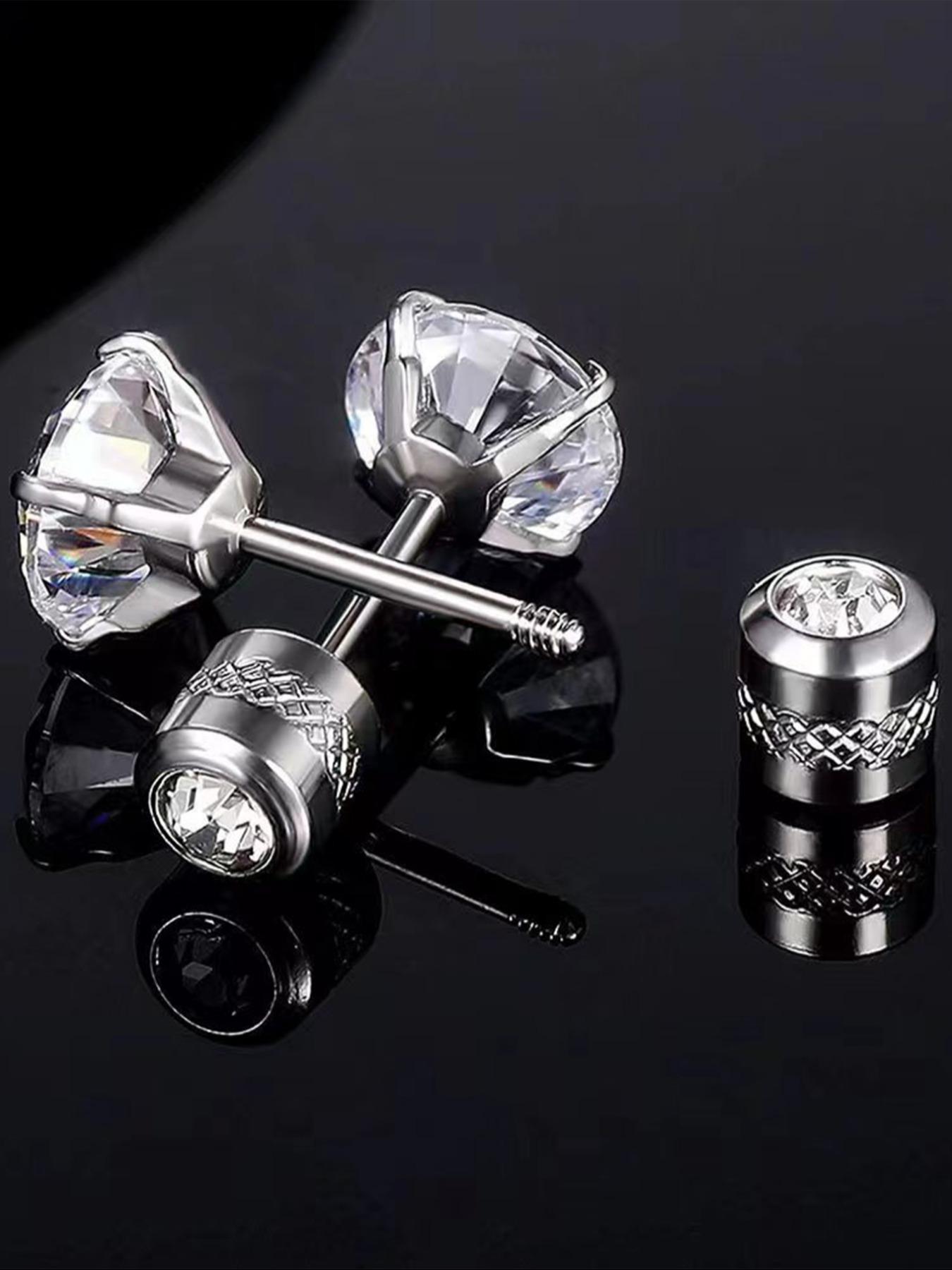 Men's Punk Style Artificial Zircon Decor Stud Earrings, Stainless Steel Earrings, Fashion Jewelry for Party, Daily Decor, Trendy All-match & Exquisite Jewelry for Birthday Gift