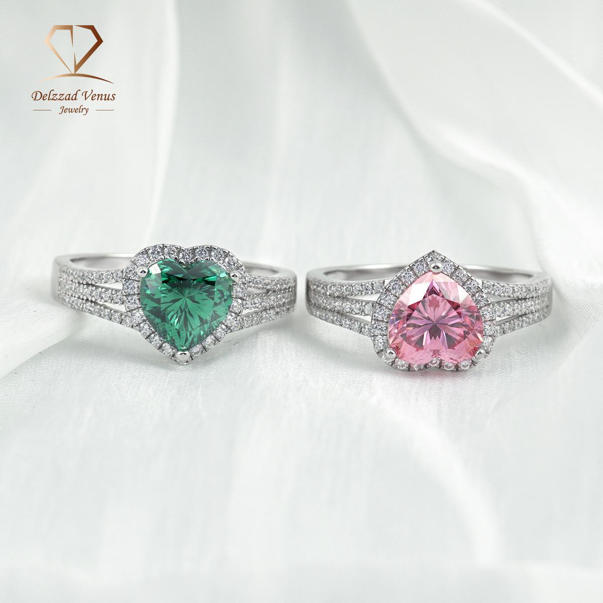 Delzzad 2ct S925 Heart Cut VVS Synthetic Moissanite Sparkling Love Ring Wedding Anniversary Gift For Women