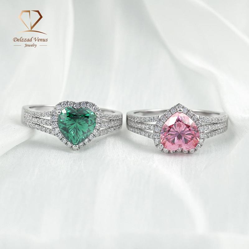 Delzzad 2ct S925 Heart Cut VVS Synthetic Moissanite Sparkling Love Ring Wedding Anniversary Gift For Women