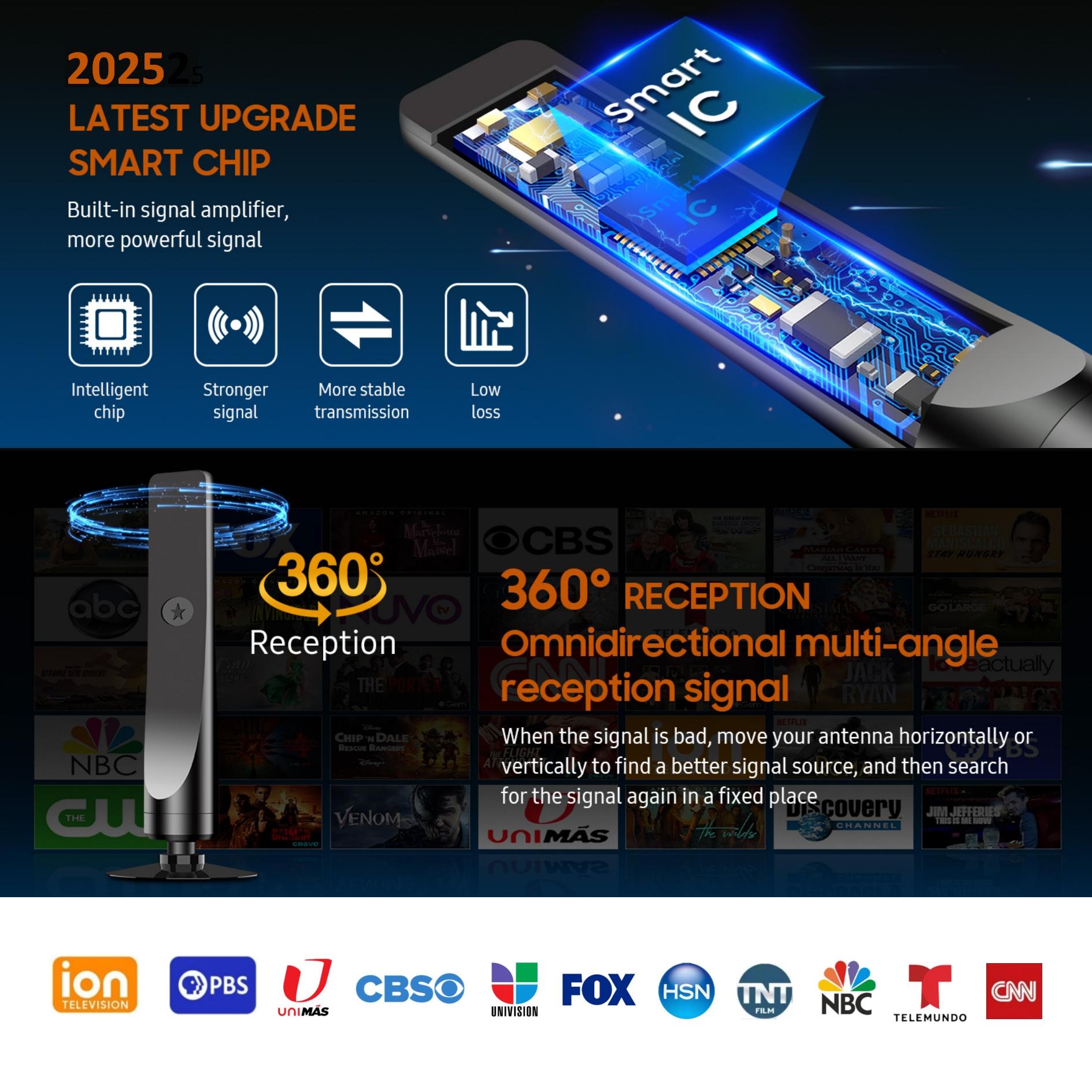 Portable Digital TV Antenna, Indoor/outdoor, Free Channels, Atsc 3.0, Dvb-T2, Uhf/vhf, Plug-And-Play, Home, Apartment, Hotel Use