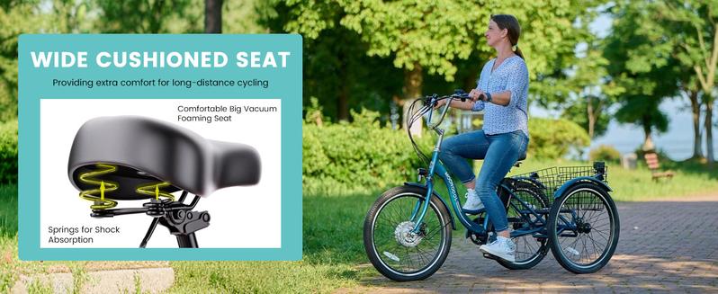 MOONCOOL MC 350 Electric Trike, 24/26 Inches 7 Speeds 3 Wheels Electric Bikes for Adults, 350W Motorized Electric tricycle with 10.4Ah Removable Battery 16MPH