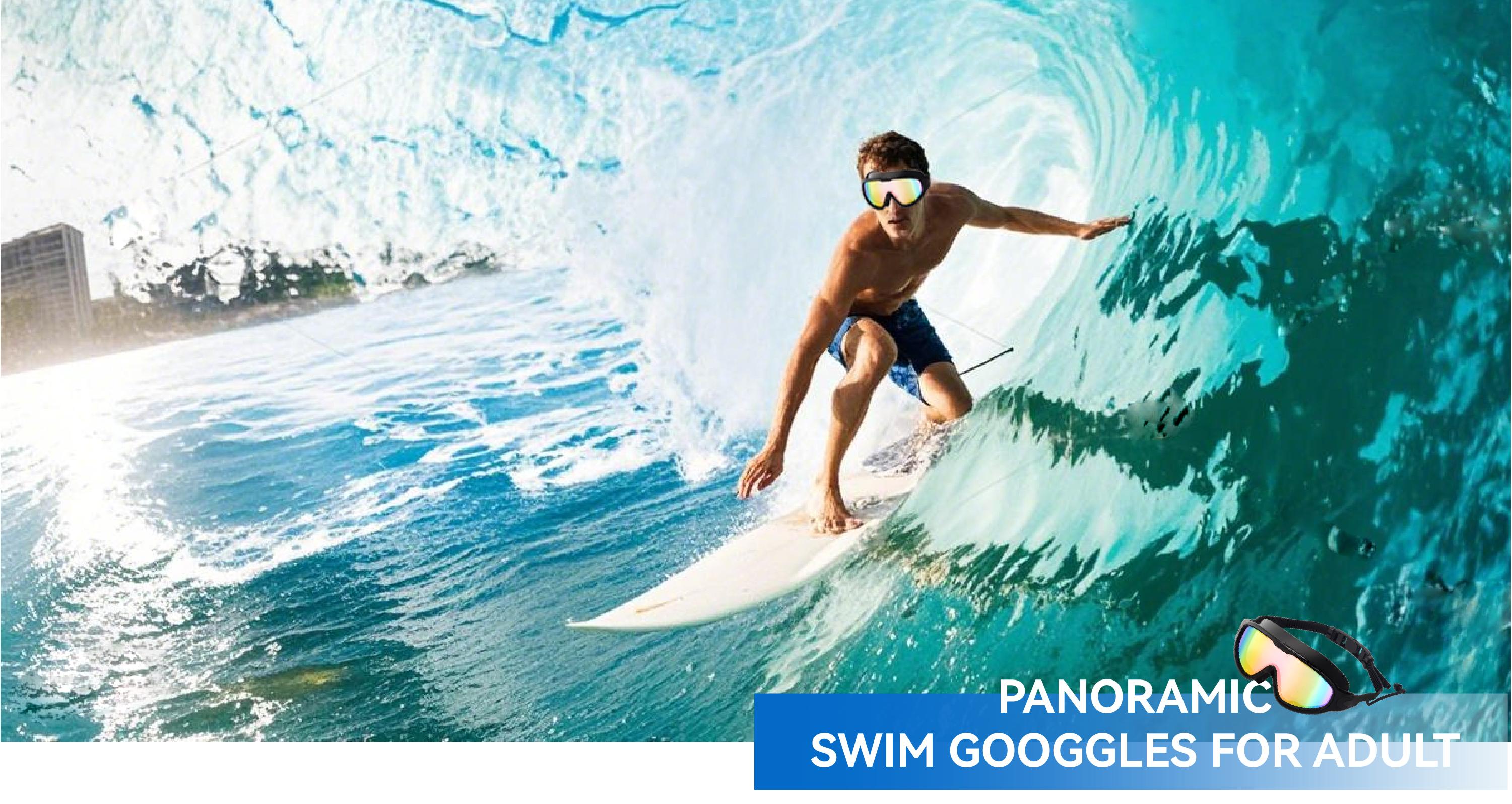 2 Pack Swim Goggles with Waterproof Earplugs & Nose Clip for Adults/Kids, Anti-Fog  Full-Coverage 180 °   Wide View Swim Goggles, Bright Multicolor UV Lens, Fit Outdoorfun