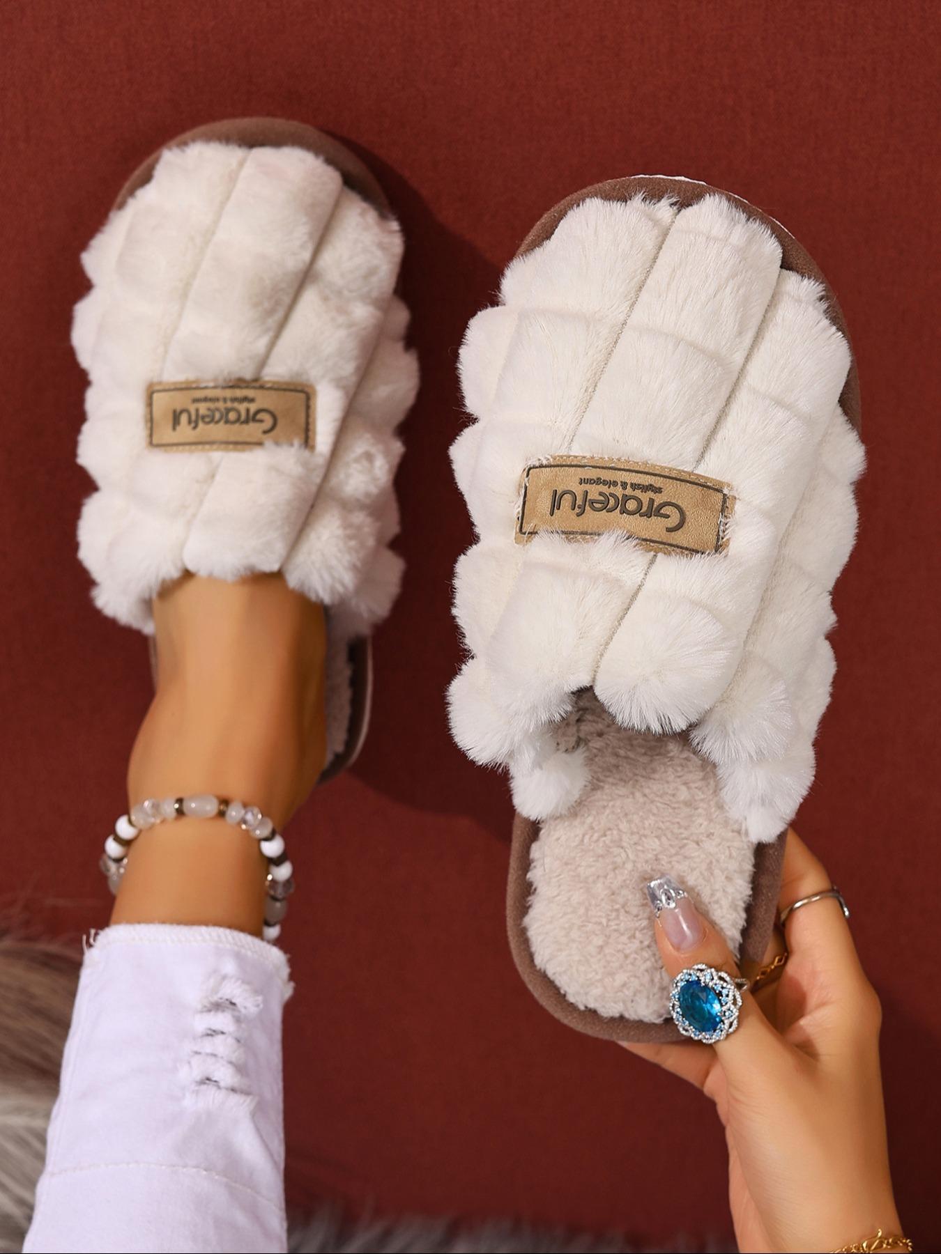 Women's Winter Slippers, Warm Eva Sole, Thick Cushioning Indoor Home Shoes, Casual Pure Color, Comfortable Plush Lining, Unisex, Fuzzy Warm Slippers