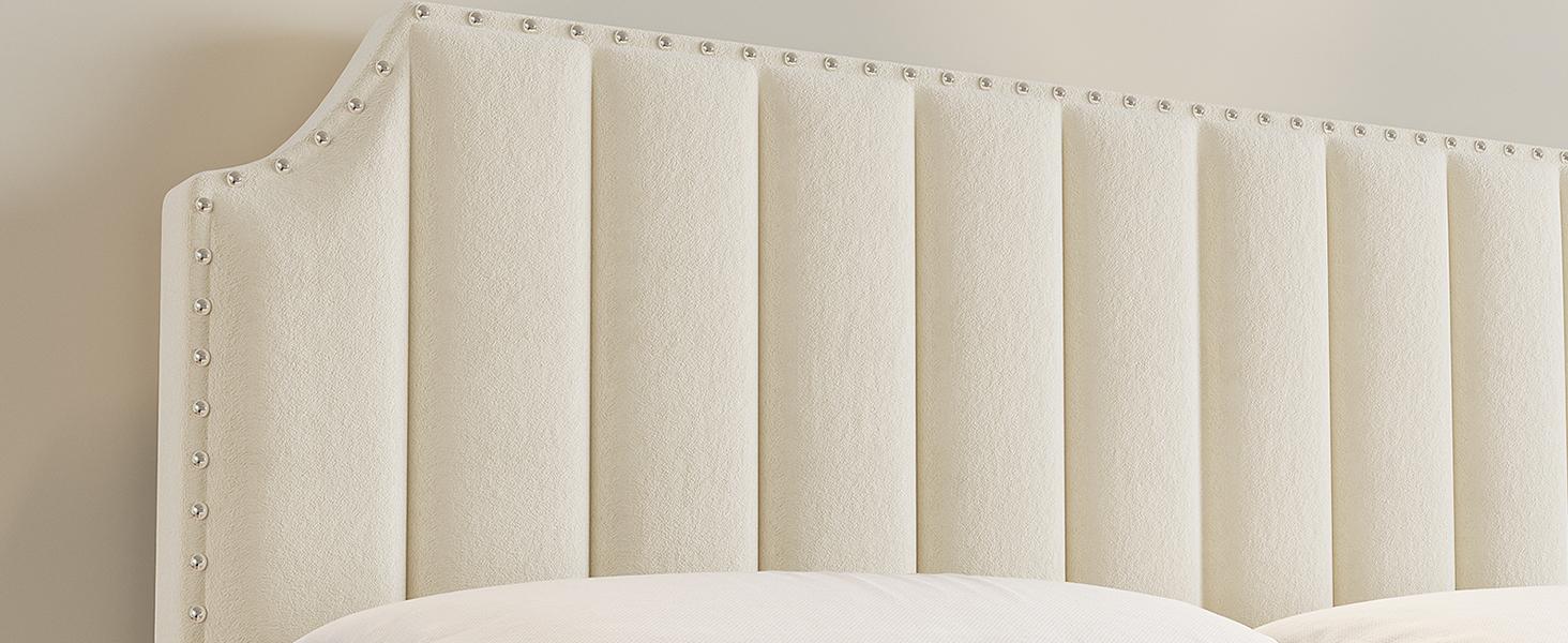 King Size Platform Bed Frame with 50.2" Tall Headboard, Velvet Upholstered Bed Frame King with Vertical Channel Tufted Headboard & Footboard, Nailhead Trim, No Box Spring Needed