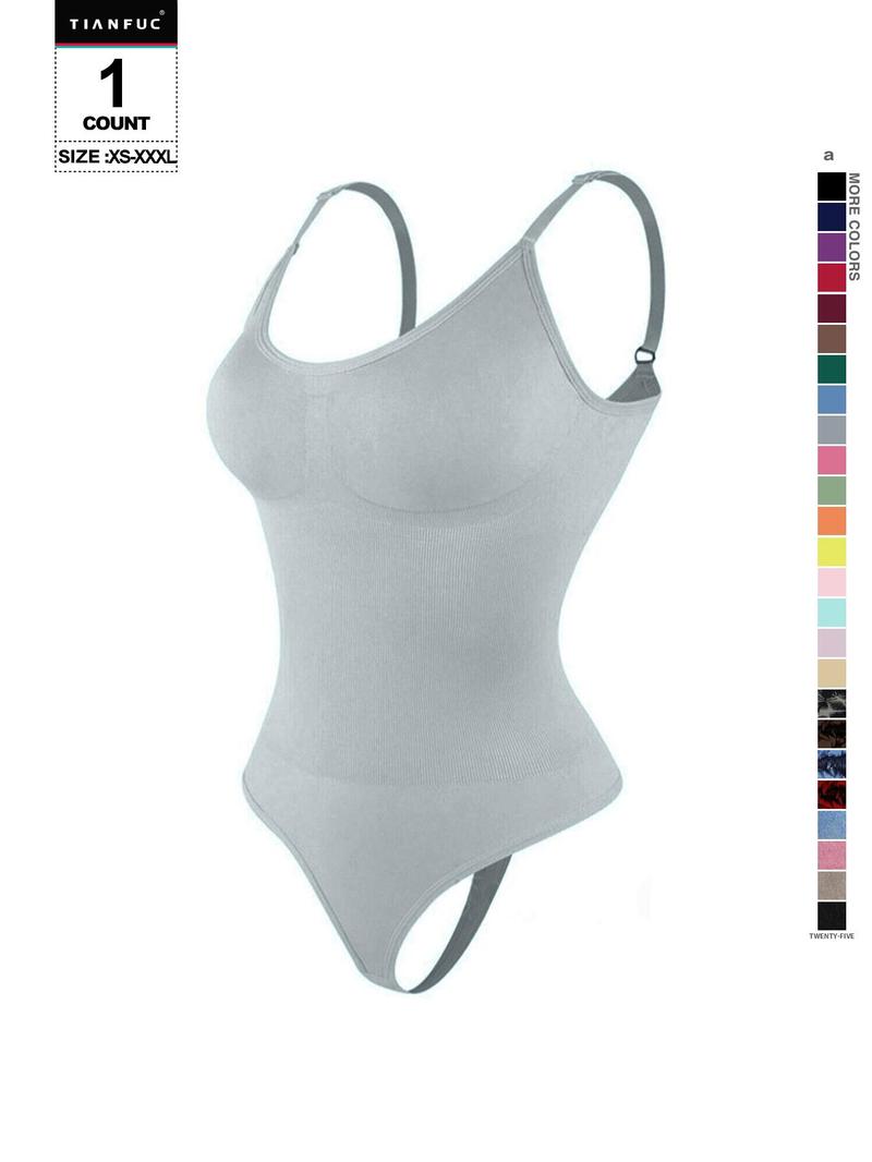 Women's Solid-Color Adjustable-Strap Shapewear Bodysuit, Tummy-Control Spaghetti-Strap Slim Shaper, Seamless Underwear for Women, Invisible Shaper