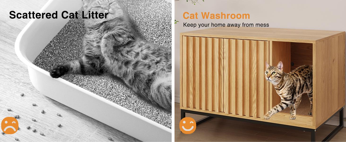 Vabches Litter Box Enclosure,Modern Cat Litter Box Enclosure Furniture Hidden Litter Box with Cat Scratch Pad, Cat Washroom Cat House End Table, Entryway Bench for Livingroom