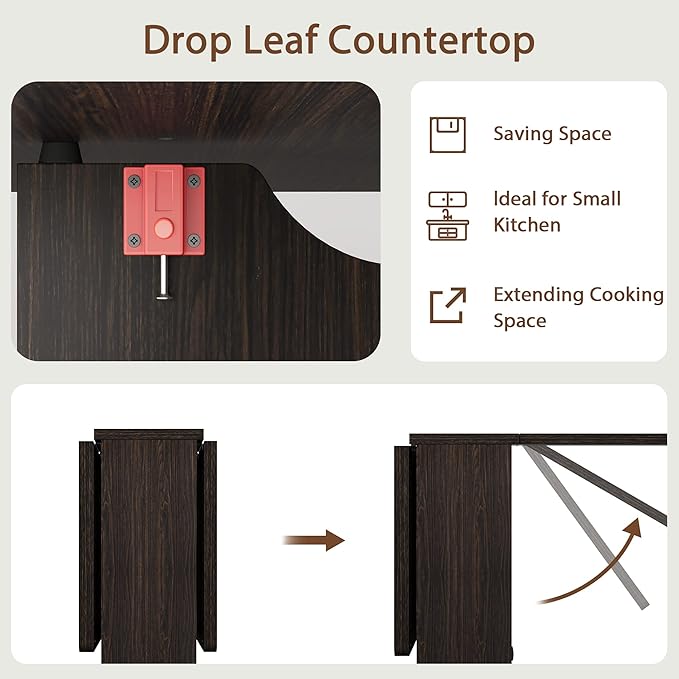 Space Saving Folding Dining Table with 2 Tier Storage-Extendable Drop Leaf Farmhouse Wood Kitchen Dining Room Tables Set for 4, Collapsible Expandable Rectangle Dinner Kitchen Office Furniture