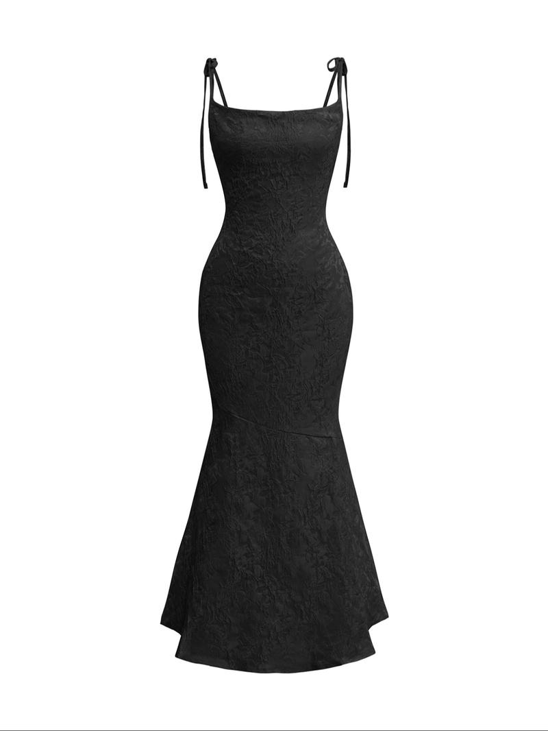 Elegant Backless Tie-Waist Bodycon Dress, Slim-Fitting Sleeveless Long Dress, Casual Plain Style for Women