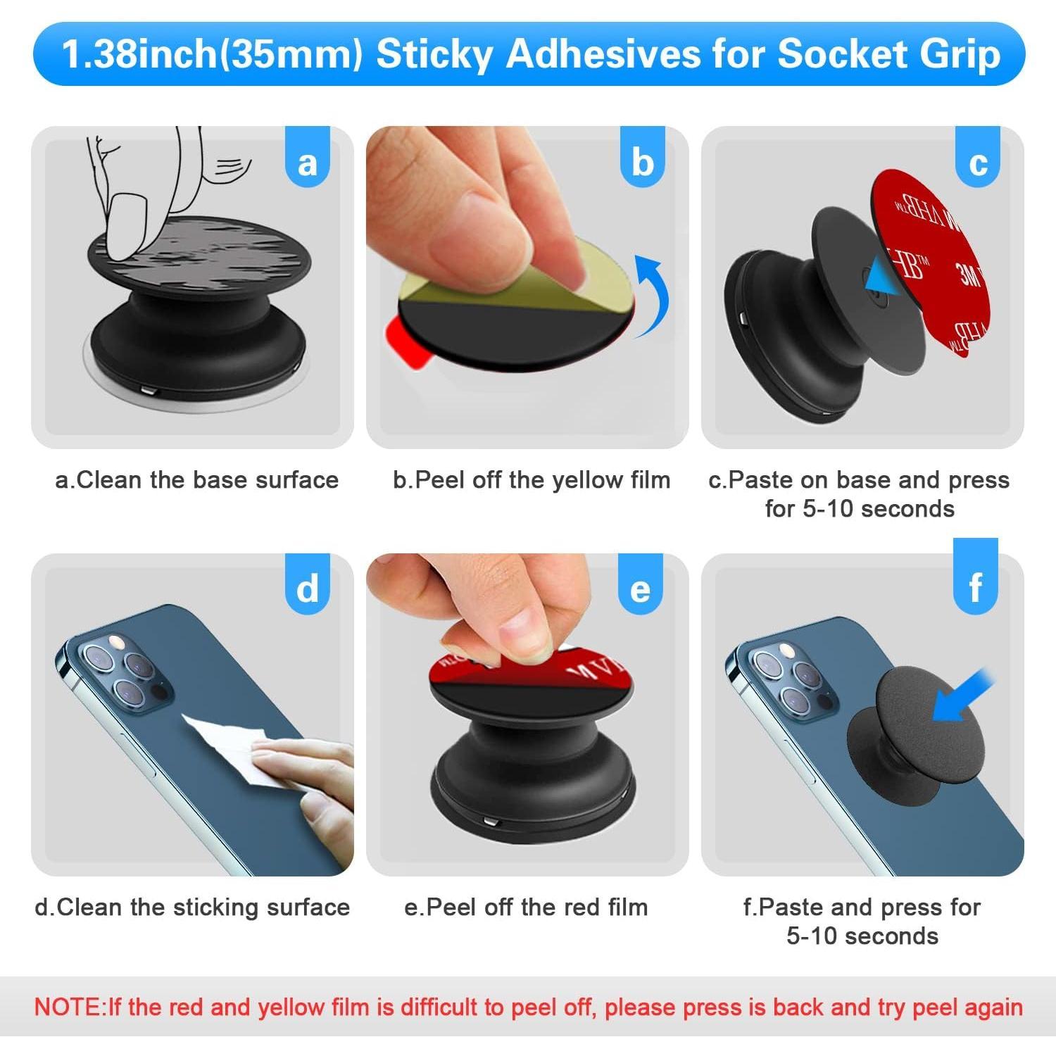 Sticky Adhesive   for Pops Socket Base, 6 count 1.38 Circle Double Sided Tape for Collapsible Grip Stand's , 2 count Sticker Pads for  Socket Mount & Cell Phone  Holder