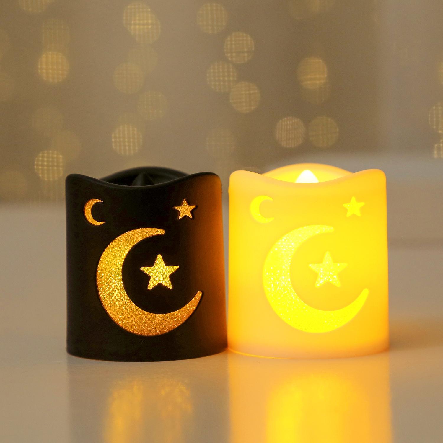 4 Counts Ramadan LED Electronic Candles, Star and Moon Pattern Decorative Lights, Perfect for Ramadan Festival Atmosphere, Decoration Party Light, Home Decor Light