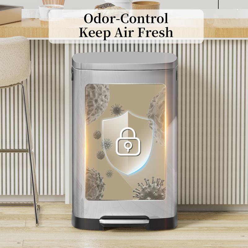 KSSKSS Tall Kitchen Trash Can 13 Gallon 50L Step Garbage Bin with Lid Stainless Steel Removable Inner Bucket Soft Close Ideal for Home Office