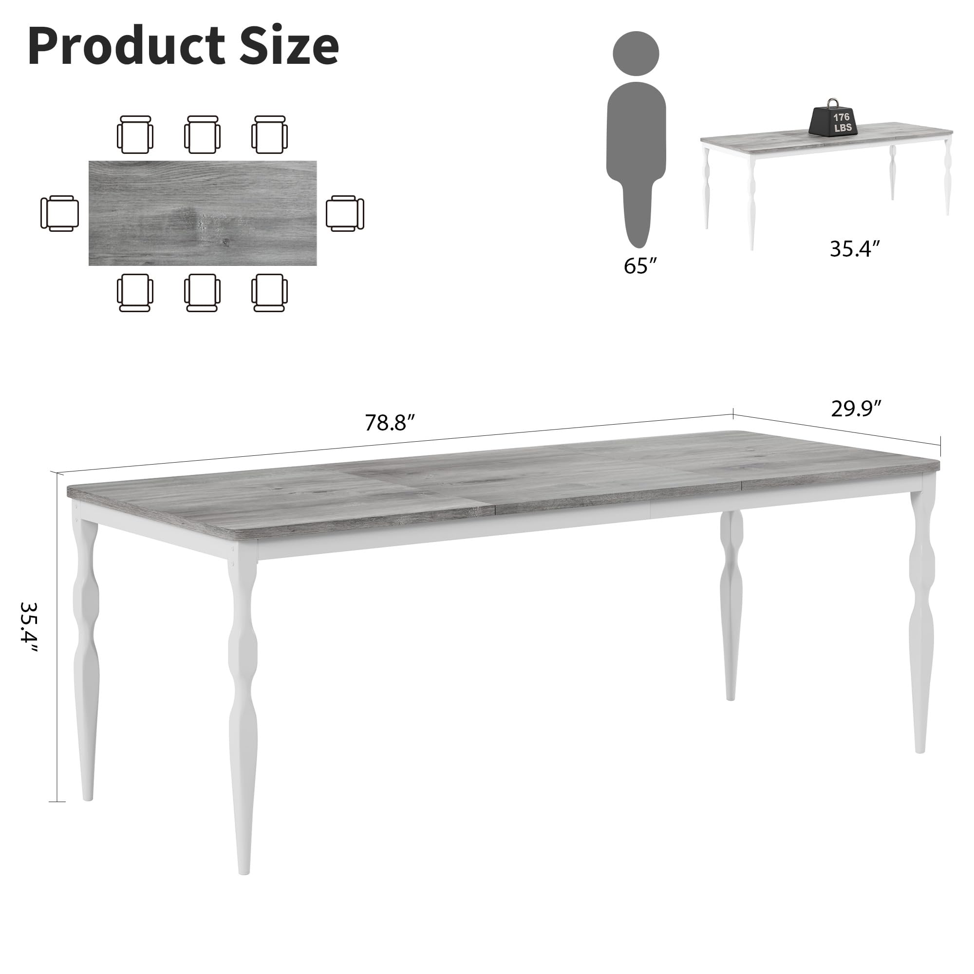 Rectangular Dining Table for 8, 78.8 Inch Rustic Farmhouse Kitchen Table with Large Tabletop, Long Wooden Dining Room Table with Heavy Duty Legs, Dinette and Dinner Desk for Party, Big Family