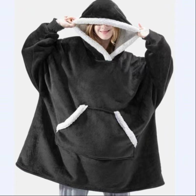 Unisex Wearable Blanket Hoodie, Super Soft Warm Fleece, Large Pocket, Plus Size Adult Casual Homeewear, Winter Comfort