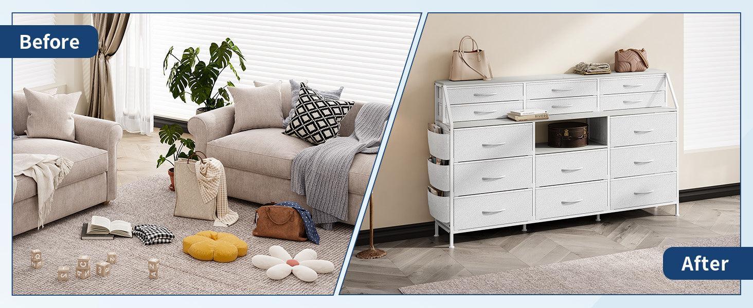 GARVEE14 Drawer Dresser and 54-Inch TV Stand with Built-in Power Outlets and LED Lighting - Multi-functional Storage and Entertainment Furniture