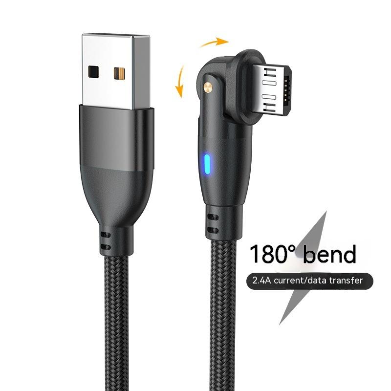 Alloy 3A Speed C-Type Mobile USB Charging Cable, 2m Fast Charger Cable for Android Phones & Game Users, 180-Degree Bending Design, 2-in-1 Game-Ready Micro-USB Alternative