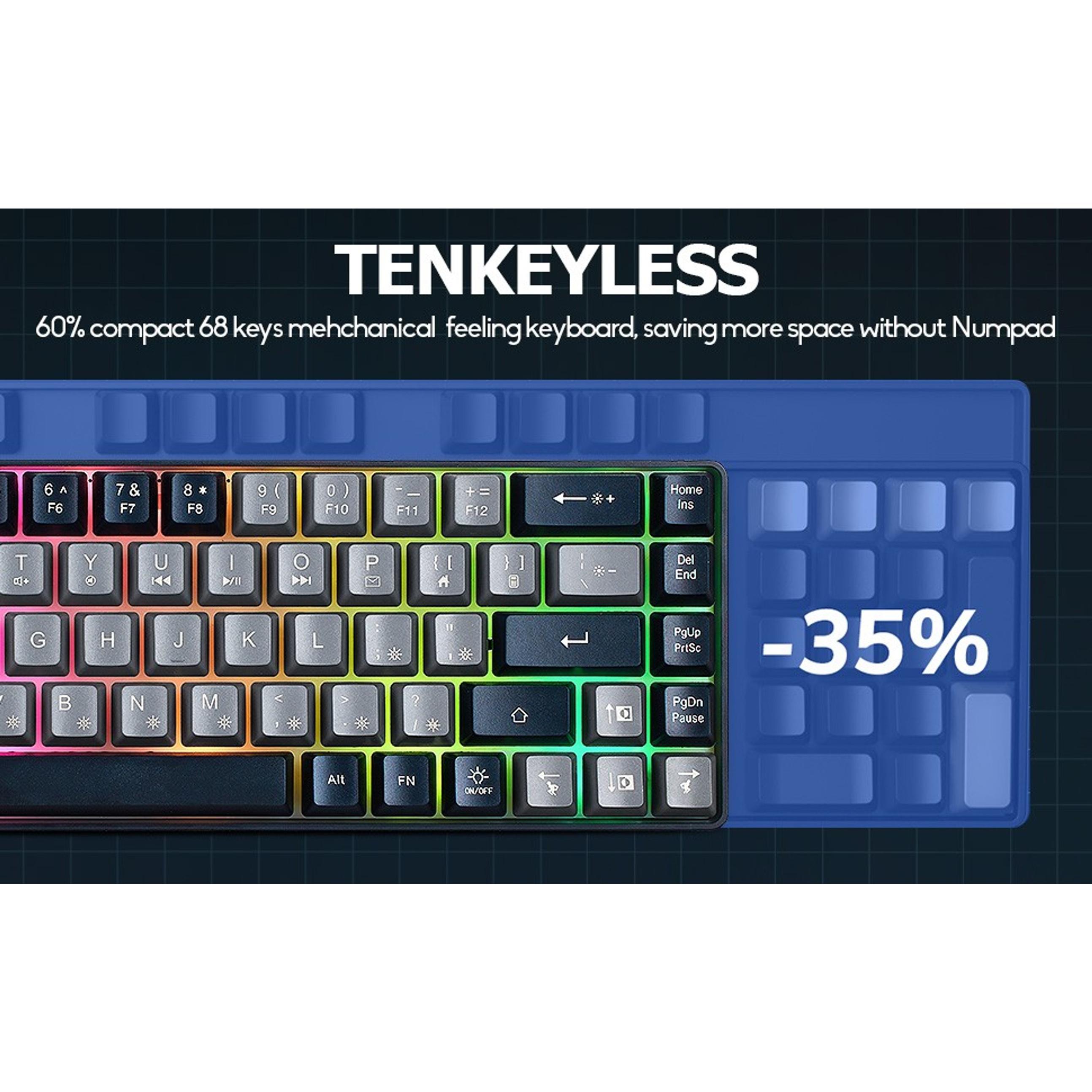 Wired 60% Mechanical Gaming Keyboard, 68-Key Compact RGB Backlit Mini Office Keyboard with Red Switches for PC, Laptop, Mac (Grey and Black)Gift