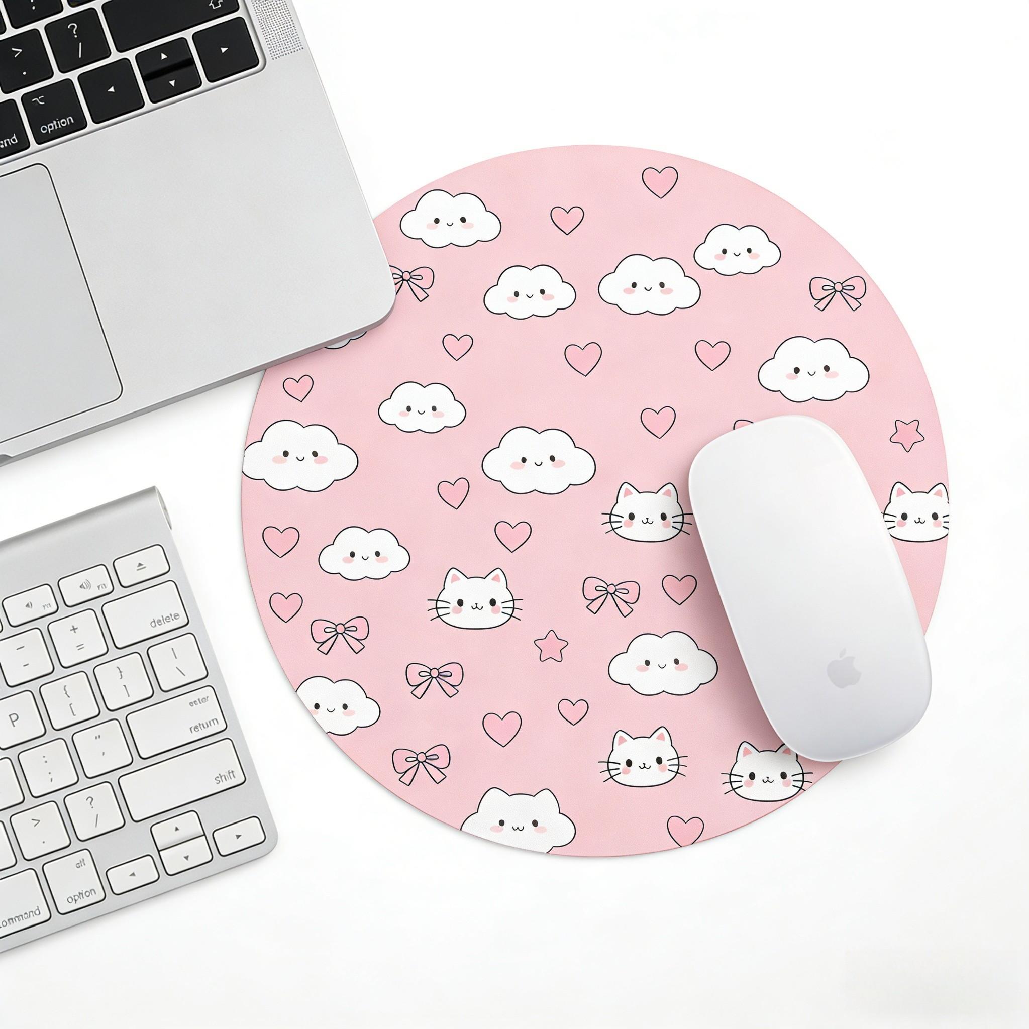 Fashion Cloud Round Mouse Pad, Anti-Slip Rubber Base, Gaming Mouse Pad, Office Desk Mat, Gift for Girls and Women, 7.87 Inches