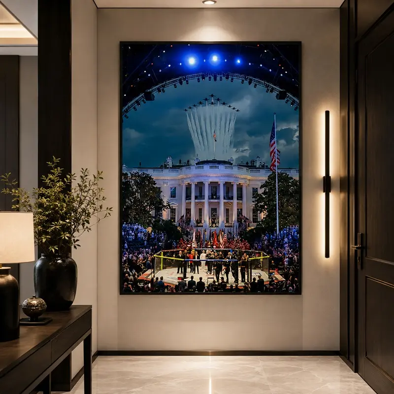 White House Flyover MMA Vertical Matte Poster - Frame Not Included - Fight Night - Freedom 250 - USA - Flag - Gift for Men and Women