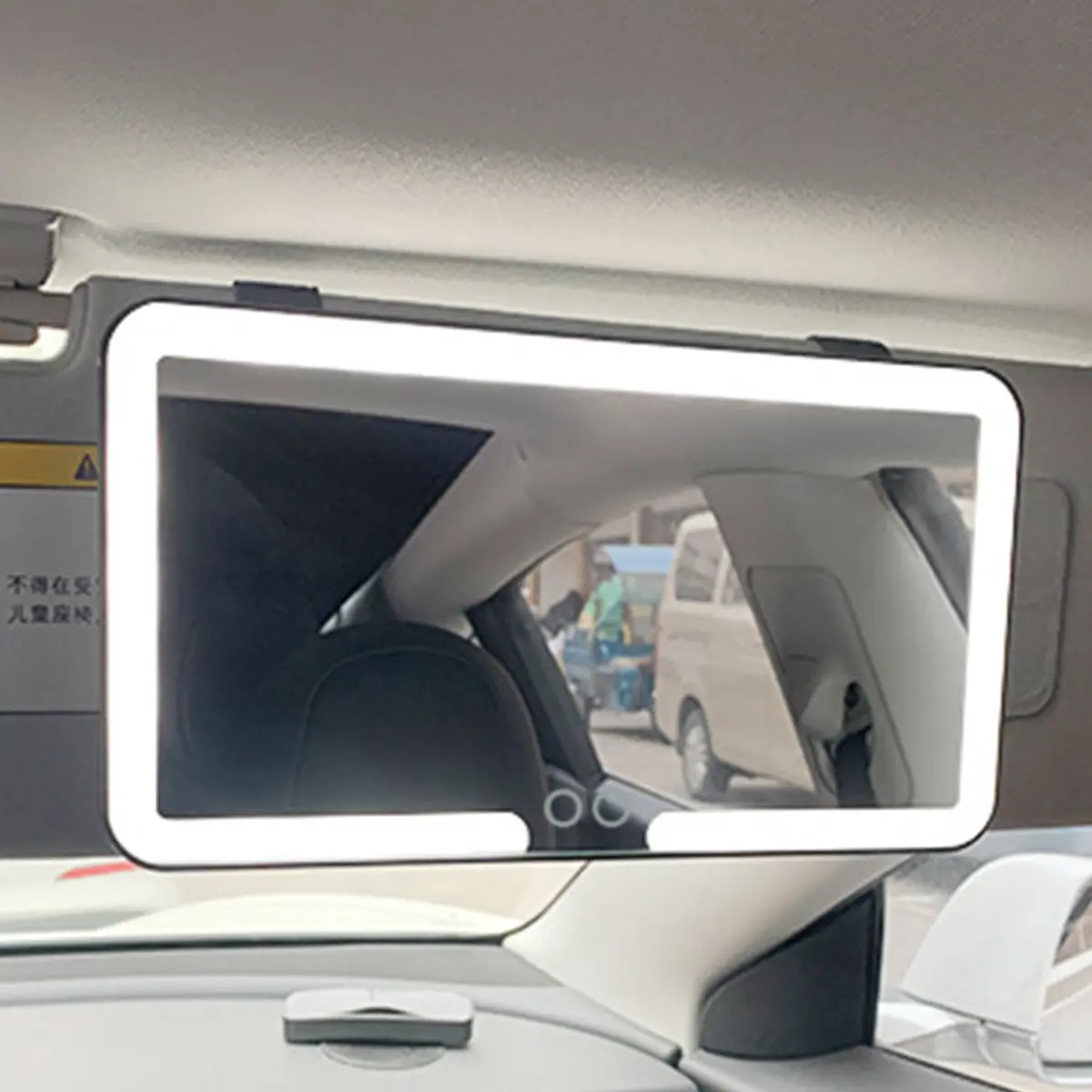 LED Light Car Sun Visor Vanity Mirror - 12.4×6.3×1.18in, 12.35oz Lightweight, 3-Color Dimmable Built-in LED Ring Light, USB-Charged, Clip-On, HD Compact Mirror for Makeup Reflection, Applying Makeup, Universal Car Interior Accessory