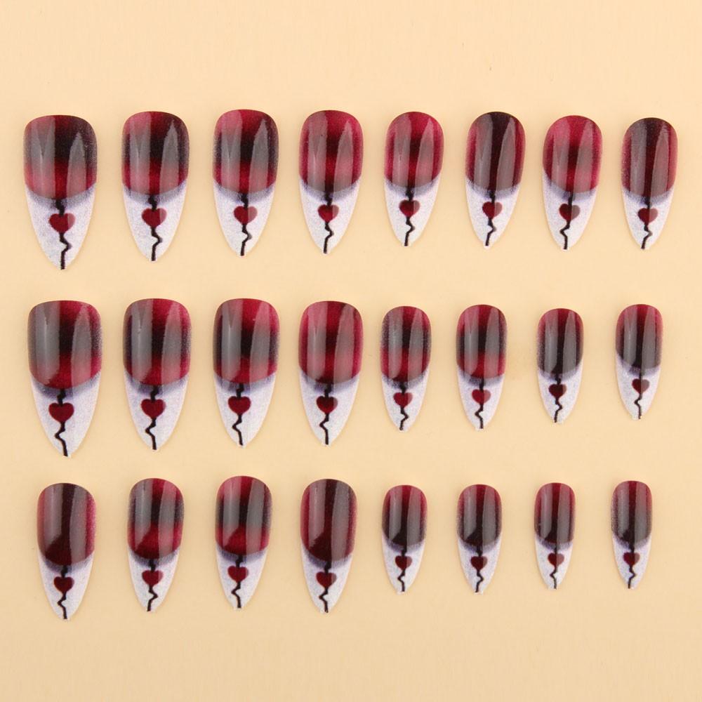 Mystical Blood Heart Nail Tips, Almond Shape False Nails, Perfect for Halloween, Date Night, Rock Style, 24 Pcs Set