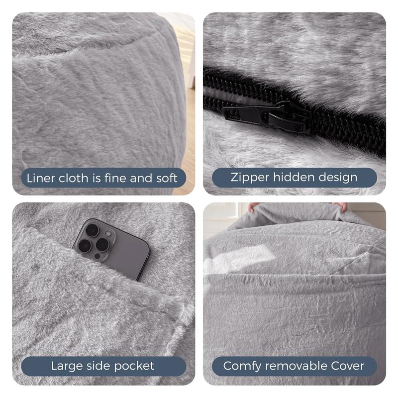 MAXYOYO Giant Bean Bag Bed, Faux Fur Convertible Bean bag to bed Folds from Lazy Chair to Floor Mattress Bed