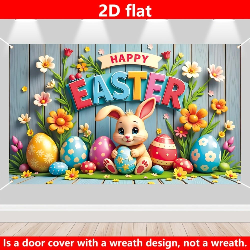 Easter Theme Decorative Flag, 70.87x43.31 Inches, Rabbit and Easter Egg Design, Durable Polyester Material, Perfect Photography Background, Photo Backdrops