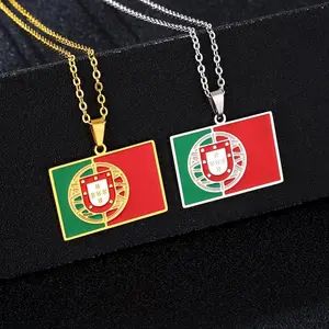 New Trendy Portugal Flag Pendant Necklace Stainless Steel Enamel Anti-Scratch Unisex Fashion Jewelry Accessory