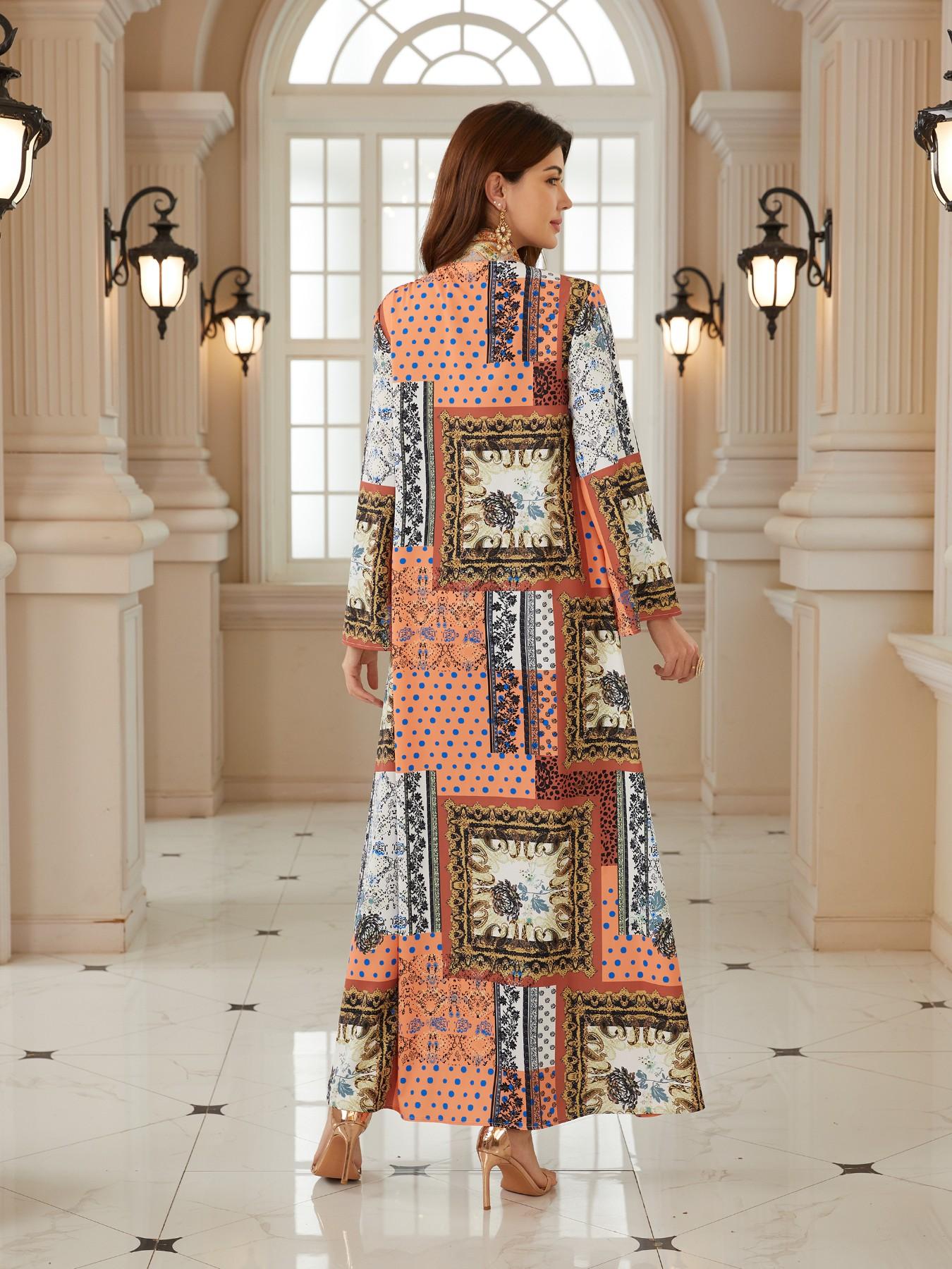 Middle Eastern Ramadan Women's Vintage Patchwork Paisley Rhinestone Long Robe, Dubai Style Festival Evening Gala Kaftan Abaya