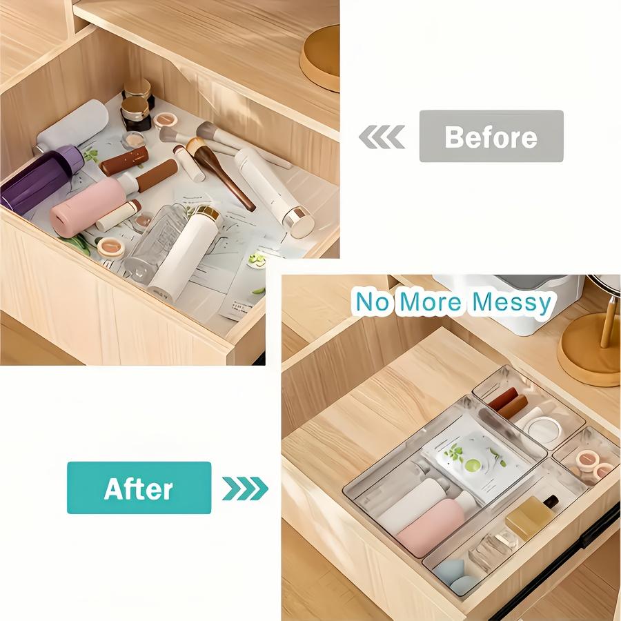 8 Piece Transparent Makeup Organizer Set, Cosmetics Organizer Storage, Beauty Organizer, Cosmetic Storage, Drawer Dividers & Desktop Storage Boxes, Clear Storage Box, Multi Grids Organizer, Divided Compartments, Durable Plastic Organizers