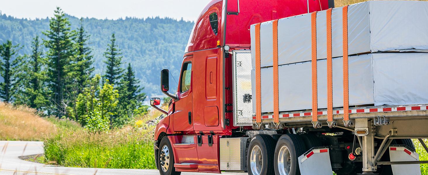 4-Pack 2 in x 27FT Double J-Hook Ratchet Straps with 11,000 lbs Break Strength, Heavy-Duty Truck Tie-Down Straps (Orange/Yellow) Industrial Hardware