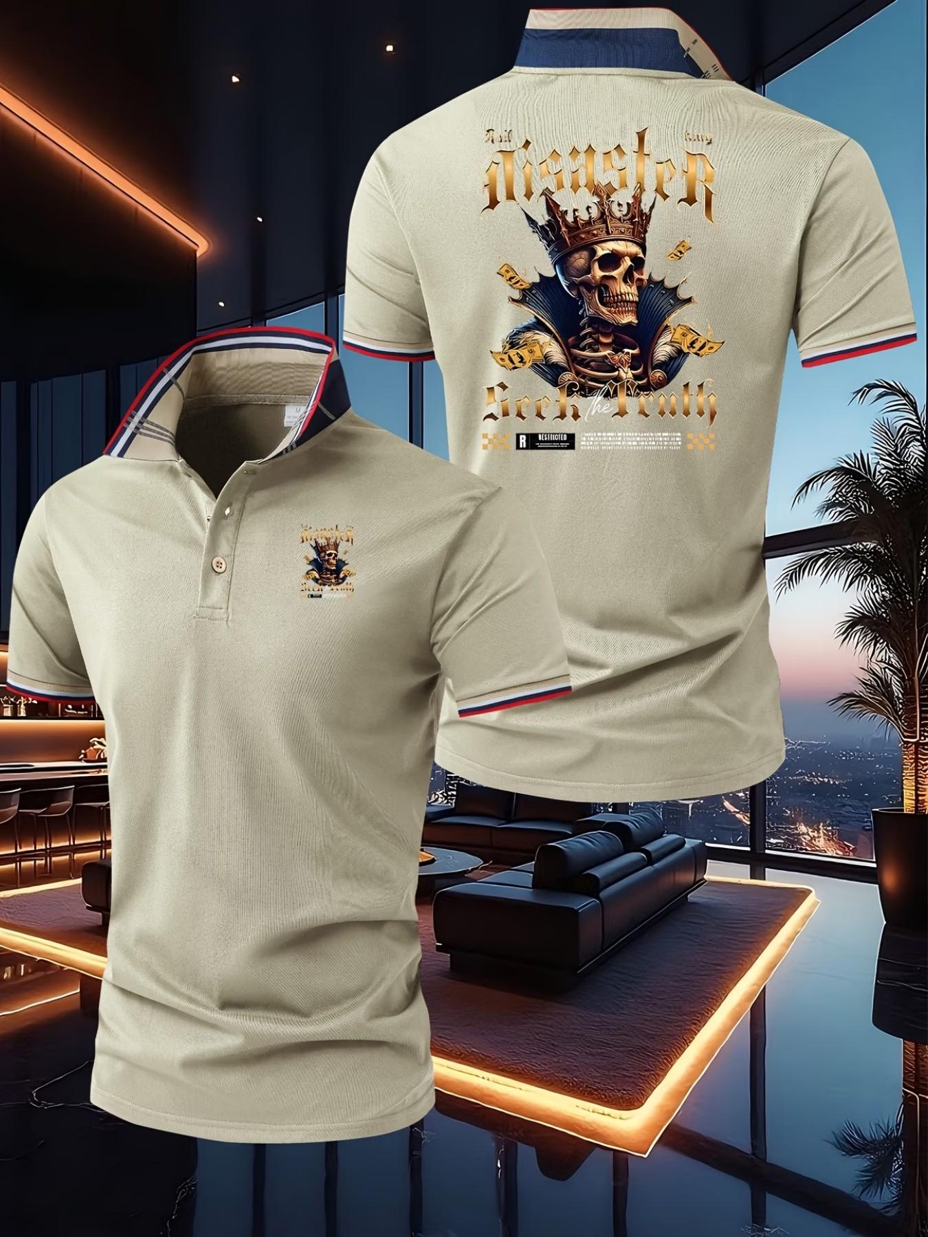 Summer New Trendy Luxury Dominican Print Polo Shirt, Men's Short Sleeve Fashion High-End T-Shirt, Business Slim Fit, Breathable Knit Fabric