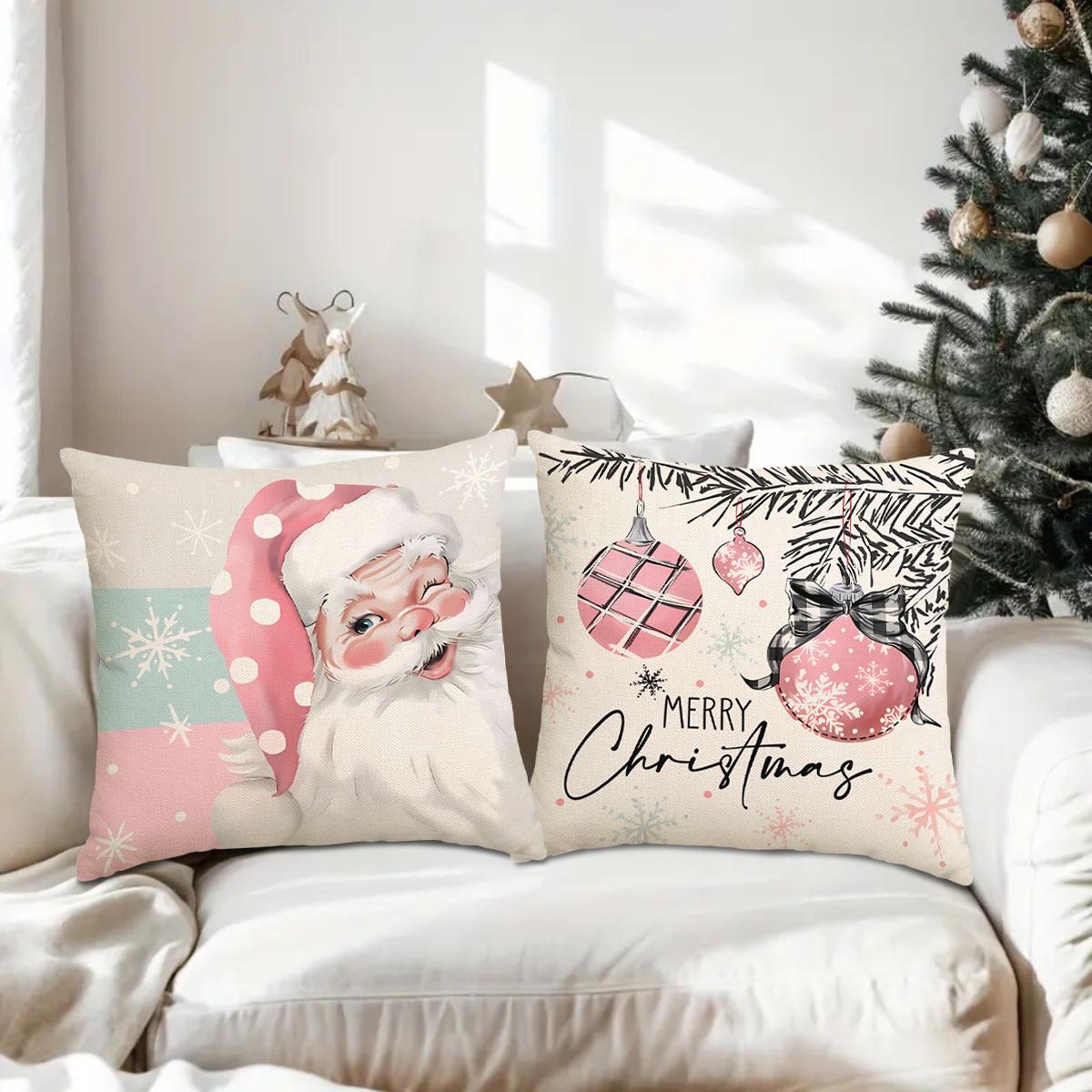4pcs Christmas Pillow Cover, Santa Claus, Christmas Tree Snowman Pattern Single sided Printed Cushion Cover, Suitable for Christmas Bedroom, Living Room, Sofa, Farmhouse, Bed, Car Decoration Cushion Pillow Cover (No Pillow Core)
