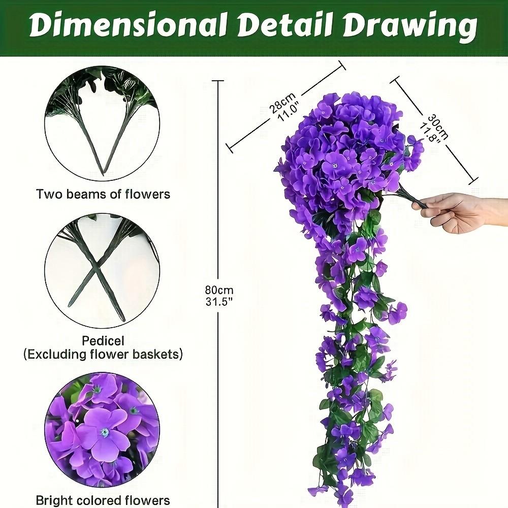 Faux Big Hydrangea Violet Hanging Vines, Durable Plastic Silk Flower Garlands, Balcony Railing Wedding Decor, Home Indoor Outdoor Wall Hangings, Plastic Faux Flowers