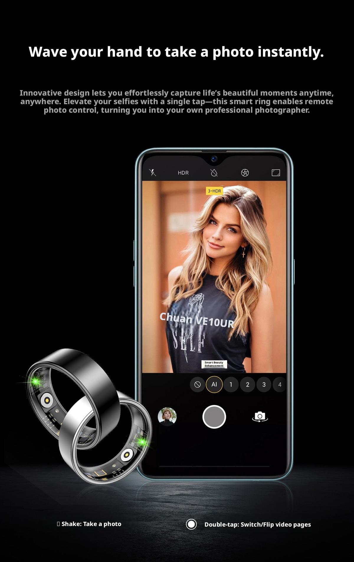 Wearable Smart Ring Tracker, Rechargeable & Long Battery Life Fitness & Activity Tracker with 24H Heart Rate Tracking, HRV, Blood Oxygen, Sleep Monitoring, Real-Time Data Sync to Phone, Gesture Control, Waterproof for Sports Wellness, Unisex Adults, Pedom