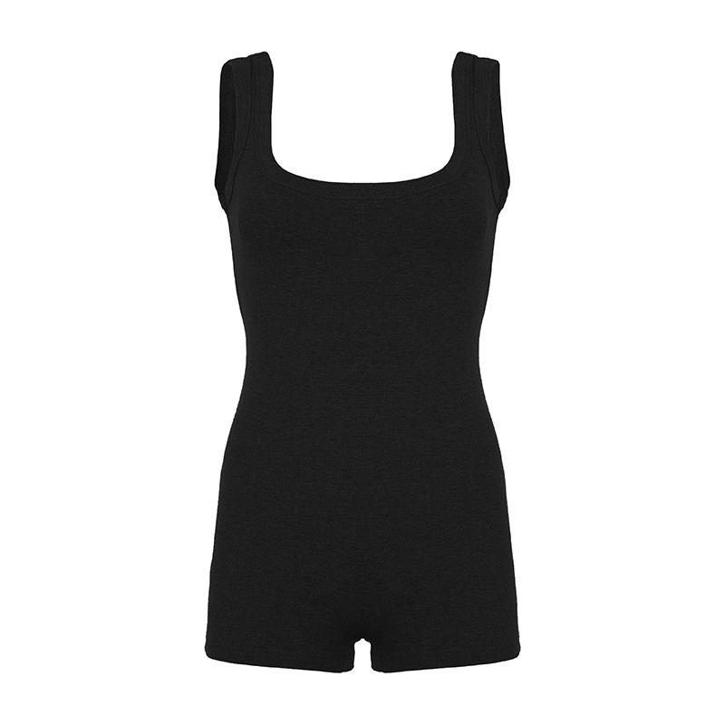 Women's Solid Square Neck Tank Romper, Casual Comfy Sleeveless Body Hugging Skinny Romper for Daily Wear, Ladies Clothes for Fall & Winter